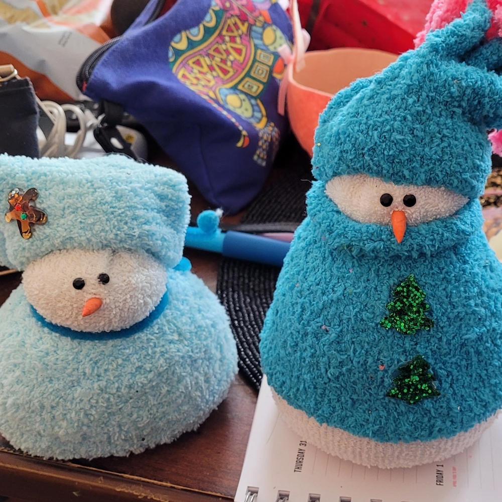 Two adorable handmade snow men